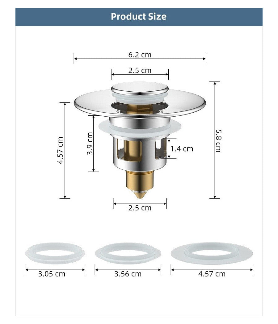 Tappo Pop Up Per Piletta Lavandino Bidet Lavabo Bagno Filtro Valvola Click Clack         
