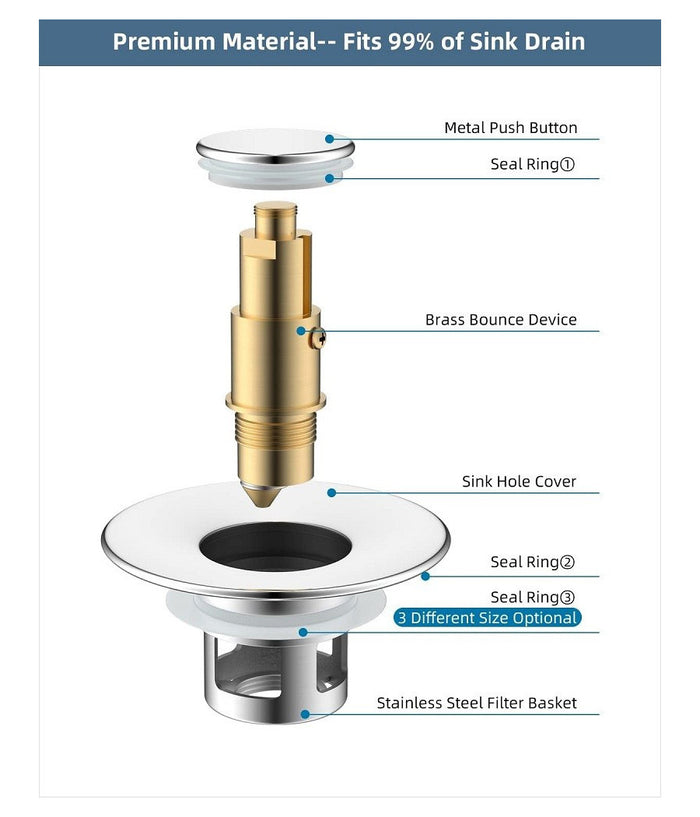 Tappo Pop Up Per Piletta Lavandino Bidet Lavabo Bagno Filtro Valvola Click Clack         