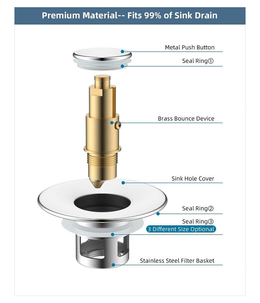 Tappo Pop Up Per Piletta Lavandino Bidet Lavabo Bagno Filtro Valvola Click Clack         