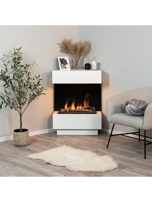 Camino Elettrico Da Pavimento Autoportante a LED - Bianco opaco / Nero - 70 x 95 x 30/65 - 400 / 600 - TARAVO