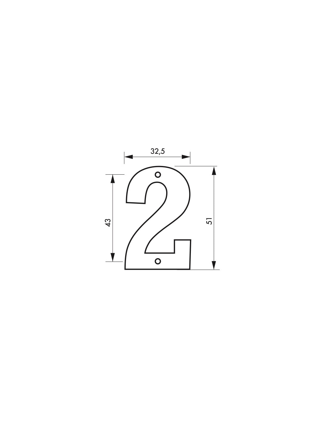 Targa numero civico 2 altezza 51mm, in ottone massiccio, da avvitare - THIRARD