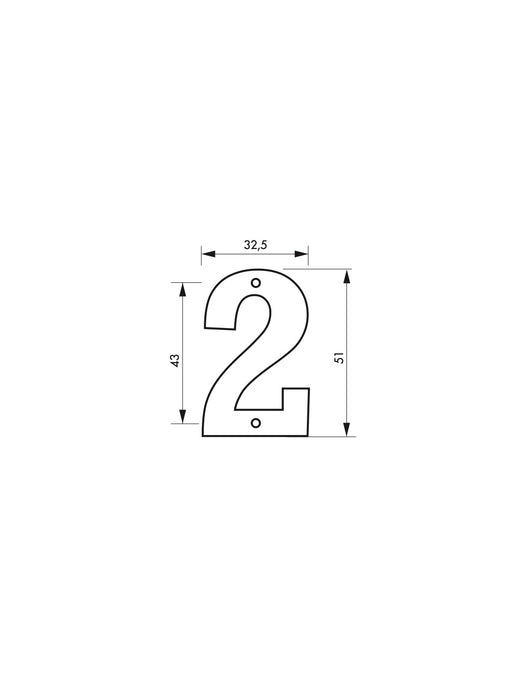 Targa numero civico 2 altezza 51mm, in ottone massiccio, da avvitare - THIRARD