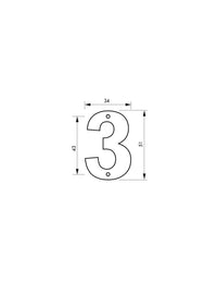 Targa numero civico 3 altezza 51mm, in ottone massiccio, da avvitare - THIRARD