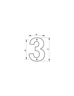 Targa numero civico 3 altezza 51mm, in ottone massiccio, da avvitare - THIRARD