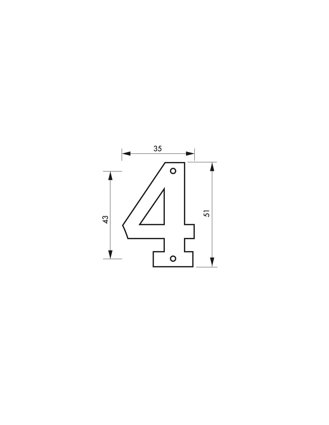 Targa numero civico 4 altezza 51mm, in ottone massiccio, da avvitare - THIRARD