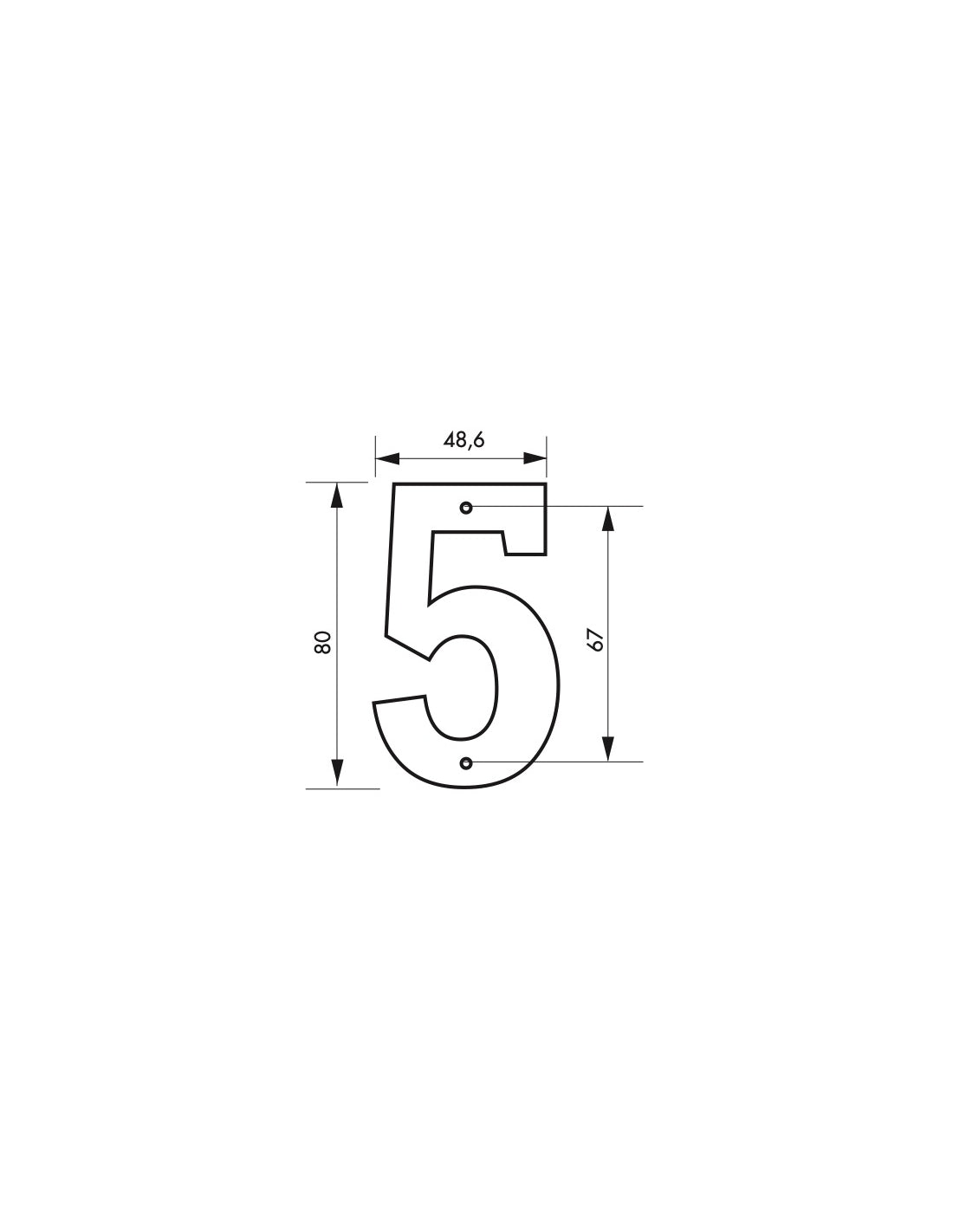Targa numero civico 5 ,altezza 80mm Nero  metallo, da avvitare - THIRARD