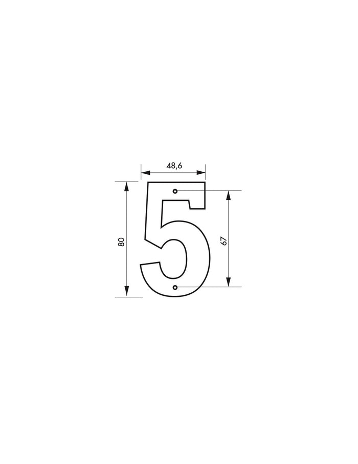 Targa numero civico 5 ,altezza 80mm Nero  metallo, da avvitare - THIRARD