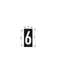 Targa numero civico 6 - 56X130mm - in ABS nero scritta bianca a rilievo, da avvitare - THIRARD