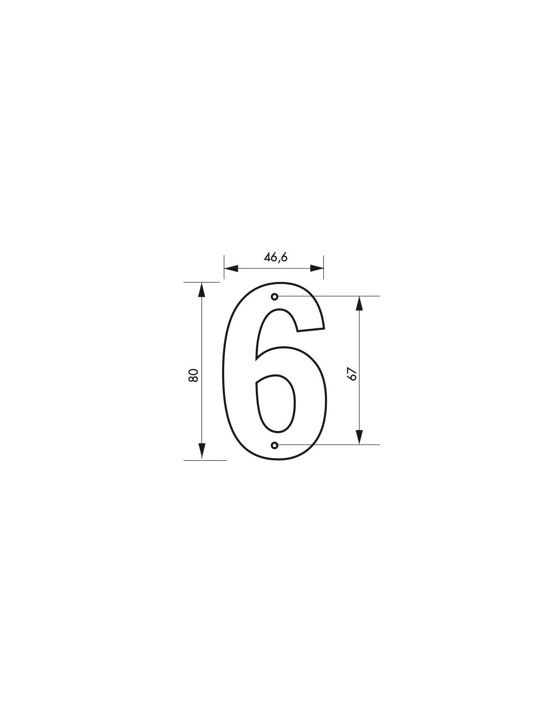 Targa numero civico 6  ,altezza 80mm Nero  metallo, da avvitare - THIRARD