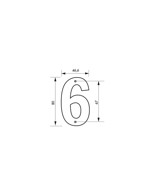 Targa numero civico 6  ,altezza 80mm Nero  metallo, da avvitare - THIRARD