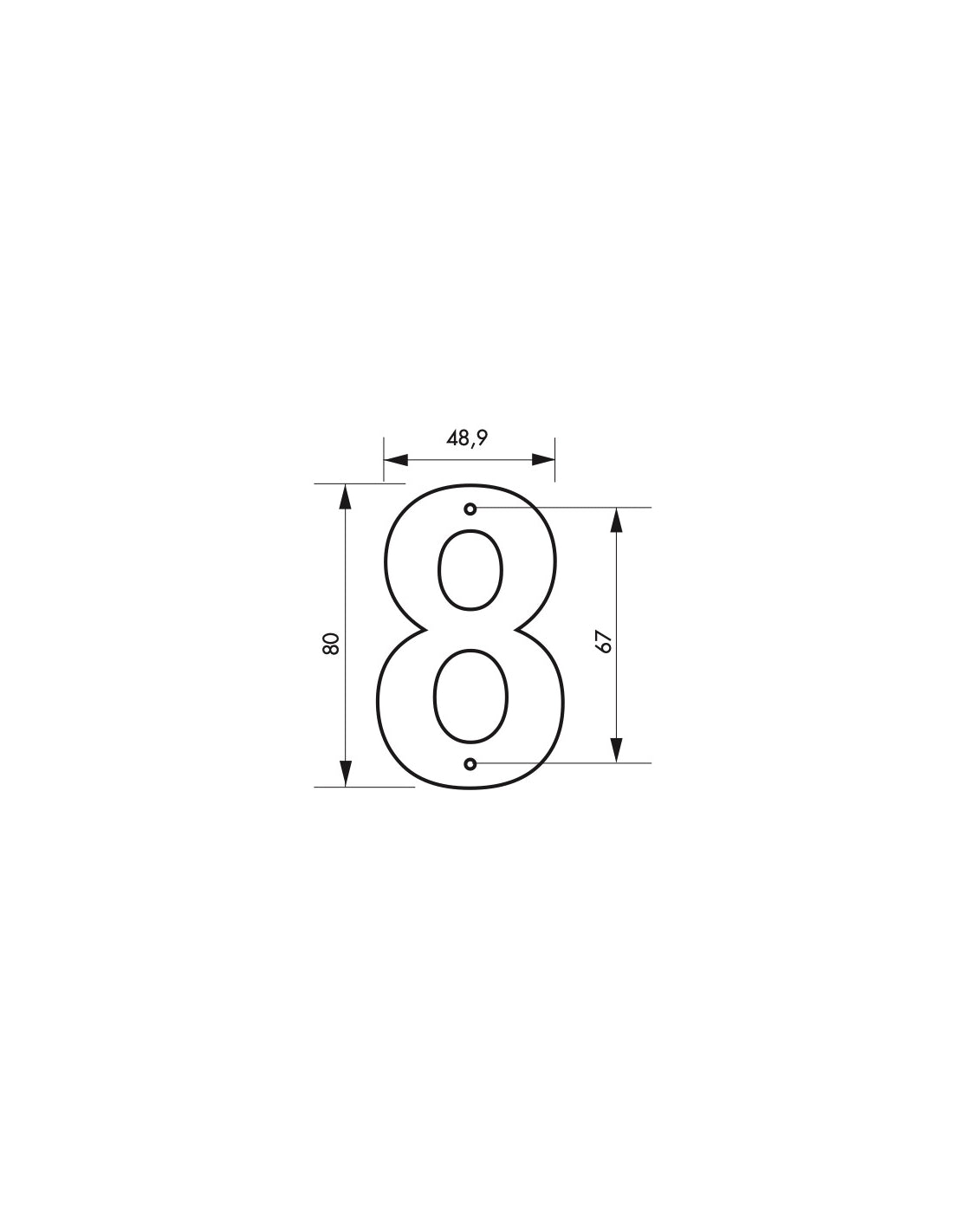 Targa Numero 8 altezza 80mm Nero  metallo, da avvitare - THIRARD