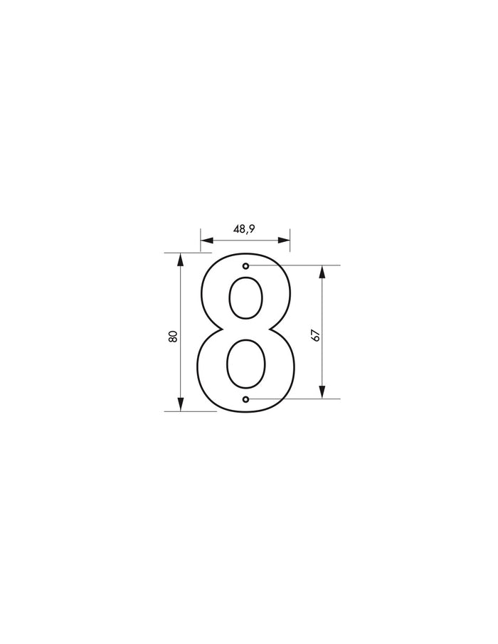 Targa Numero 8 altezza 80mm Nero  metallo, da avvitare - THIRARD