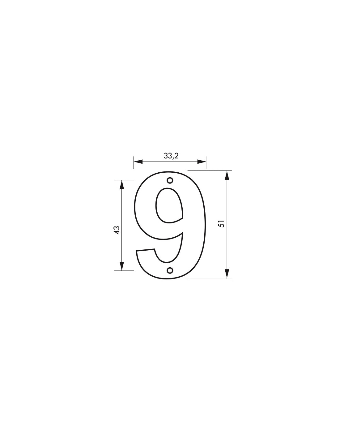 Targa Numero civico 9 altezza 51mm, in ottone massiccio, da avvitare - THIRARD