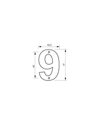 Targa Numero civico 9 altezza 51mm, in ottone massiccio, da avvitare - THIRARD