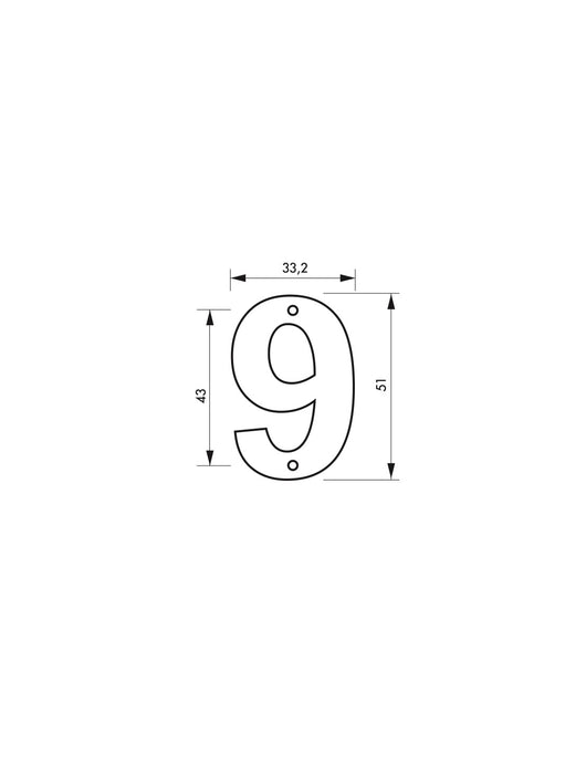 Targa Numero civico 9 altezza 51mm, in ottone massiccio, da avvitare - THIRARD