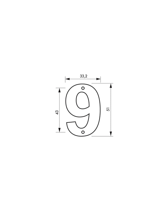 Targa Numero civico 9 altezza 51mm, in ottone massiccio, da avvitare - THIRARD