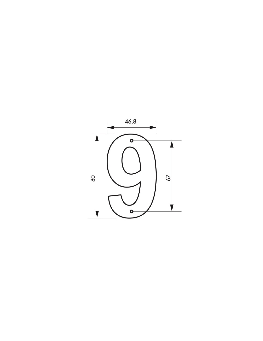 Targa Numero 9 altezza 80mm Nero  metallo, da avvitare - THIRARD