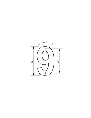 Targa Numero 9 altezza 80mm Nero  metallo, da avvitare - THIRARD
