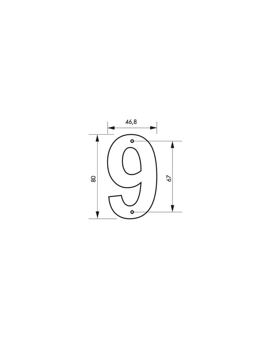 Targa Numero 9 altezza 80mm Nero  metallo, da avvitare - THIRARD