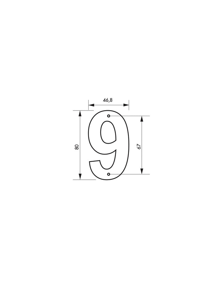 Targa Numero 9 altezza 80mm Nero  metallo, da avvitare - THIRARD