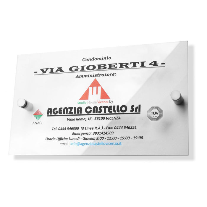 Targa con 2 distanziali spessore 3 mm 21 x 15 PERSONALIZZATA