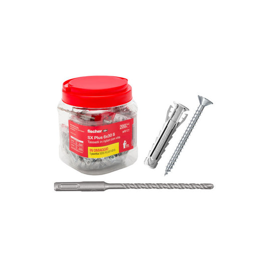 Tasselli SX Plus 6S – 6×30 mm 200 pz con vite – Fischer