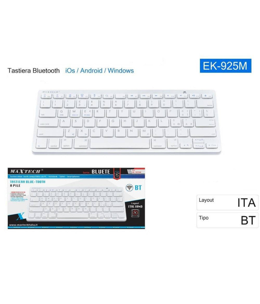 Tastiera Bluetooth Keyboard Per Pc Tablet Android Windows Layout Italiano Ek925m         