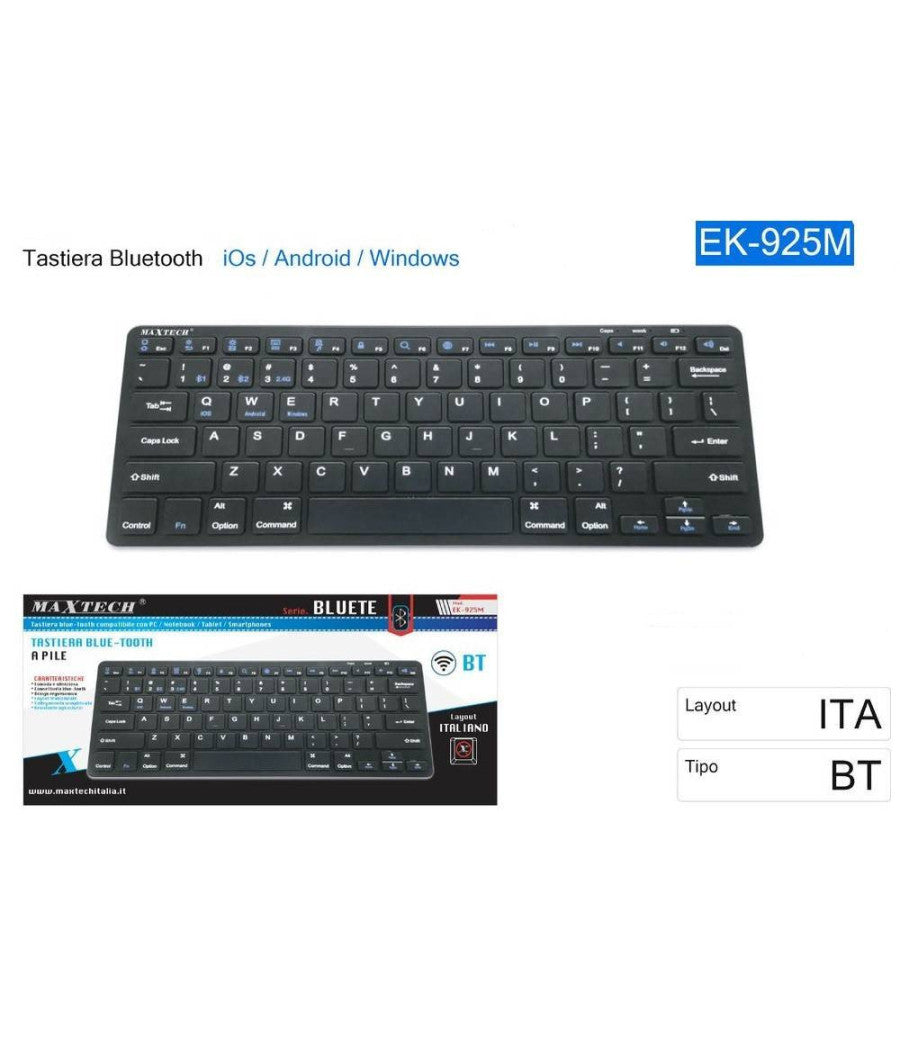 Tastiera Bluetooth Keyboard Per Pc Tablet Android Windows Layout Italiano Ek925m         