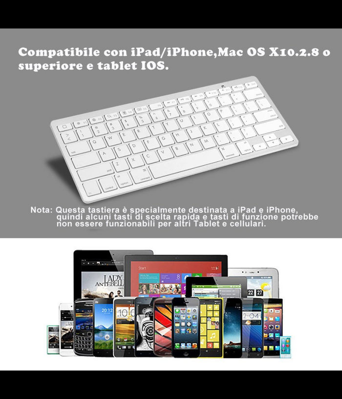 Tastiera Bluetooth Per Pc Samsung Smartphone Apple Tablet Ipad Wireless Keyboard         