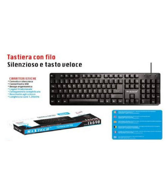 Tastiera Con Filo Pc Computer Usb Silenzioso Design Ergomonico Maxtech Ek-690m         