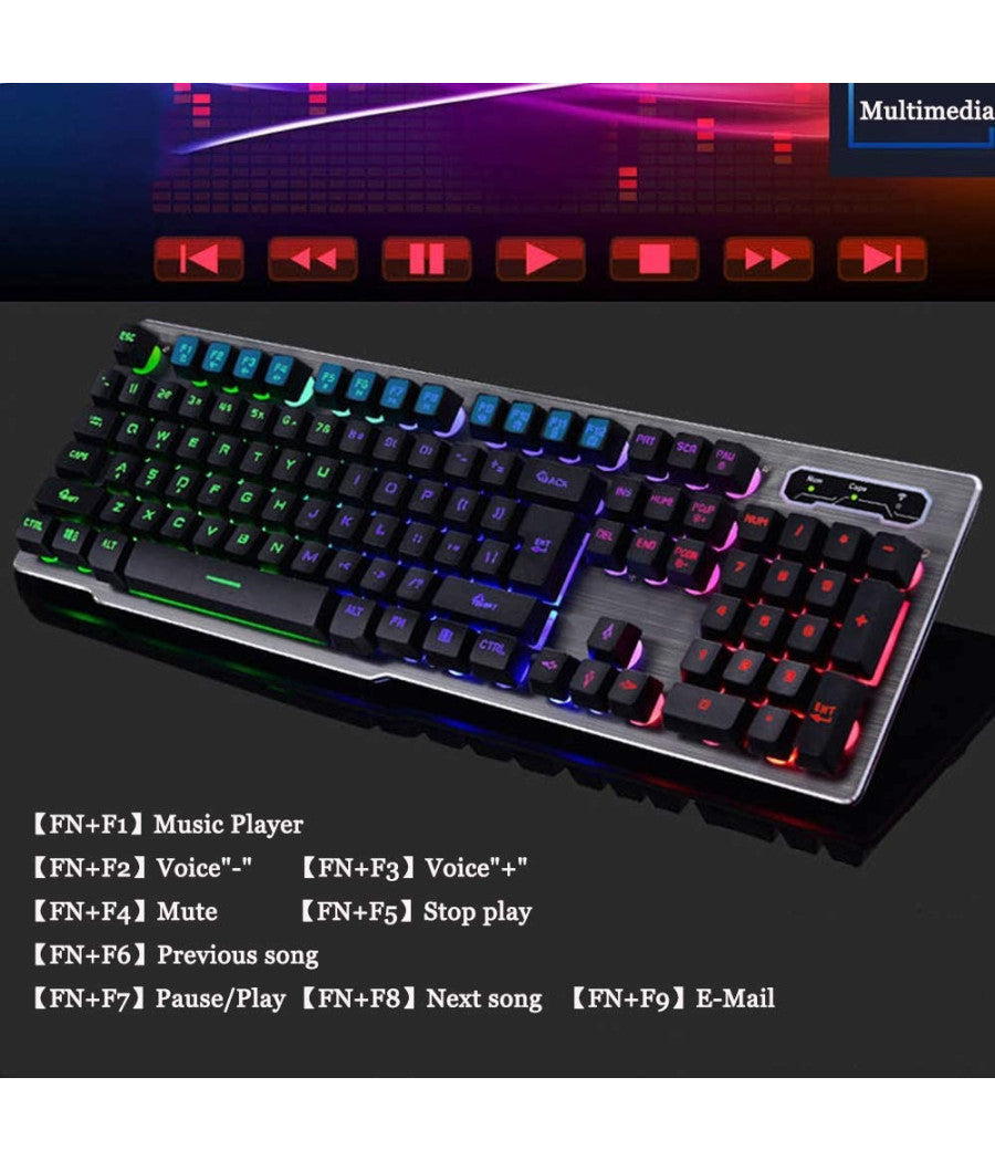 Tastiera Gaming Da Gioco Cablata Retroilluminata Arcobaleno Rgb Luce Led Qk708         
