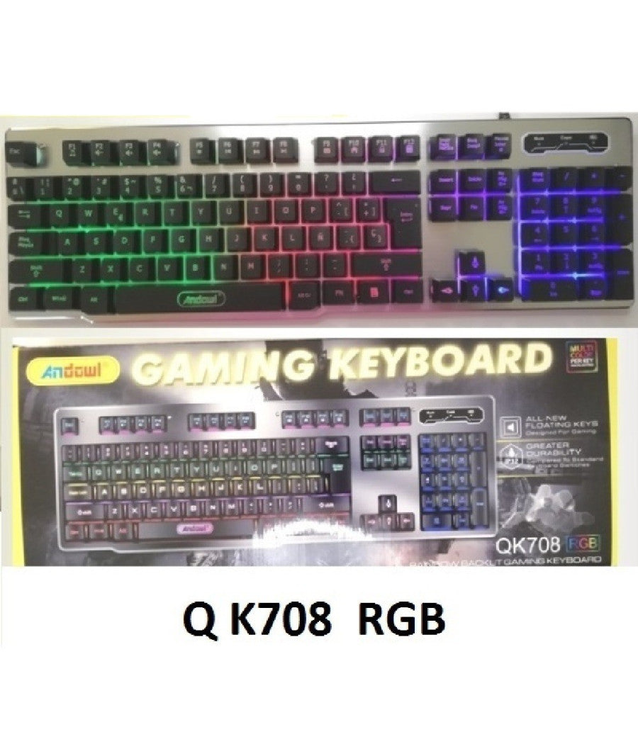 Tastiera Gaming Da Gioco Cablata Retroilluminata Arcobaleno Rgb Luce Led Qk708         