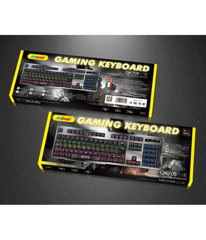 Tastiera Gaming Da Gioco Cablata Retroilluminata Arcobaleno Rgb Luce Led Qk708         