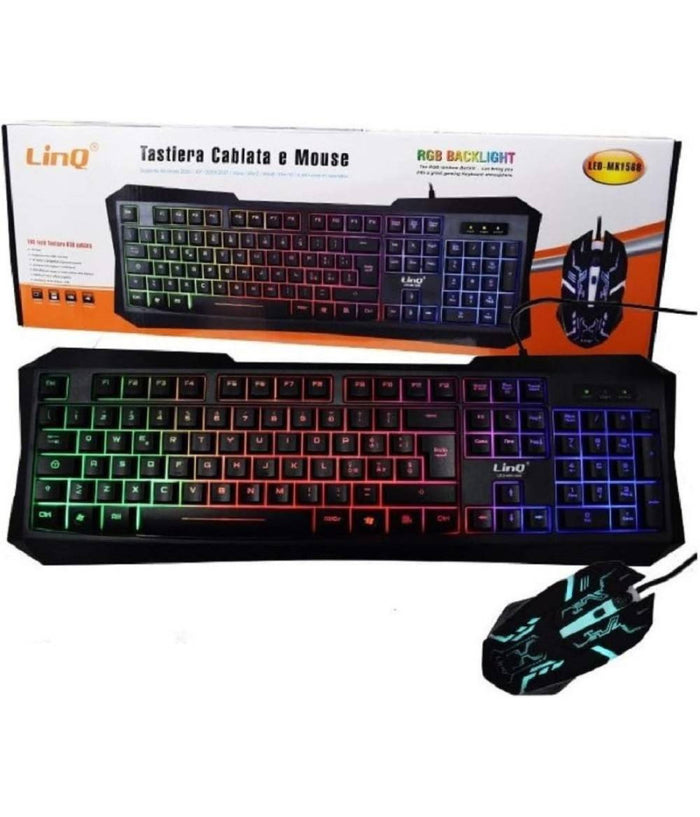 Tastiera Mouse Retroilluminata Gaming Con Cavo Usb Led Rgb Ergonomica Led-mk1568         