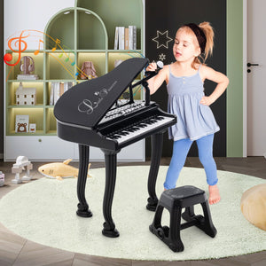 Tastiera a 37 tasti per bambini con sgabello, Pianoforte giocattolo multifunzionale portatile con microfono Nero-Tastiere elettriche