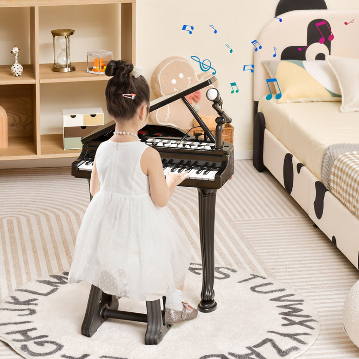 Tastiera a 37 tasti per bambini con sgabello, Pianoforte giocattolo multifunzionale portatile con microfono Nero-Tastiere elettriche