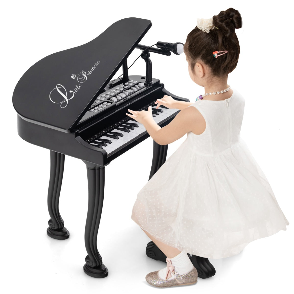 Tastiera a 37 tasti per bambini con sgabello, Pianoforte giocattolo multifunzionale portatile con microfono Nero-Tastiere elettriche