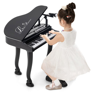 Tastiera a 37 tasti per bambini con sgabello, Pianoforte giocattolo multifunzionale portatile con microfono Nero-Tastiere elettriche
