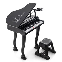 Tastiera a 37 tasti per bambini con sgabello, Pianoforte giocattolo multifunzionale portatile con microfono Nero-Tastiere elettriche