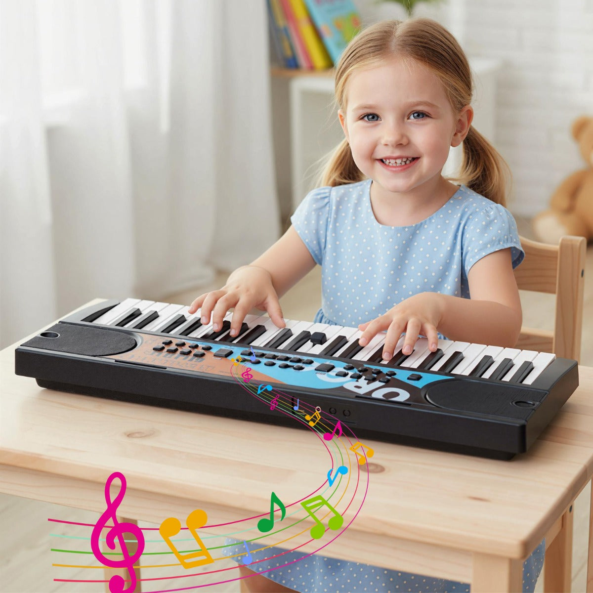 Tastiera pianoforte per bambini elettrica portatile a 49 tasti, Tastiera strumento musicale elettronico educativo Nero-Tastiere elettriche