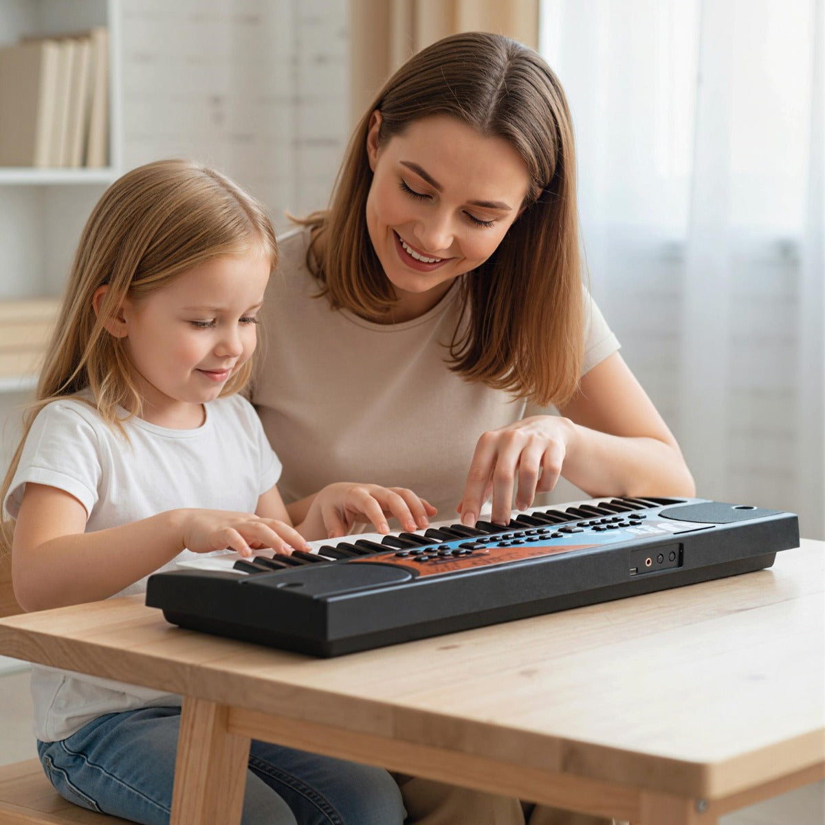 Tastiera pianoforte per bambini elettrica portatile a 49 tasti, Tastiera strumento musicale elettronico educativo Nero-Tastiere elettriche