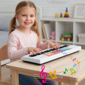 Tastiera pianoforte per bambini elettrica portatile a 49 tasti, Tastiera strumento musicale elettronico educativo Bianco-Tastiere elettriche