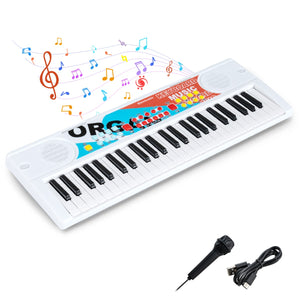 Tastiera pianoforte per bambini elettrica portatile a 49 tasti, Tastiera strumento musicale elettronico educativo Bianco-Tastiere elettriche