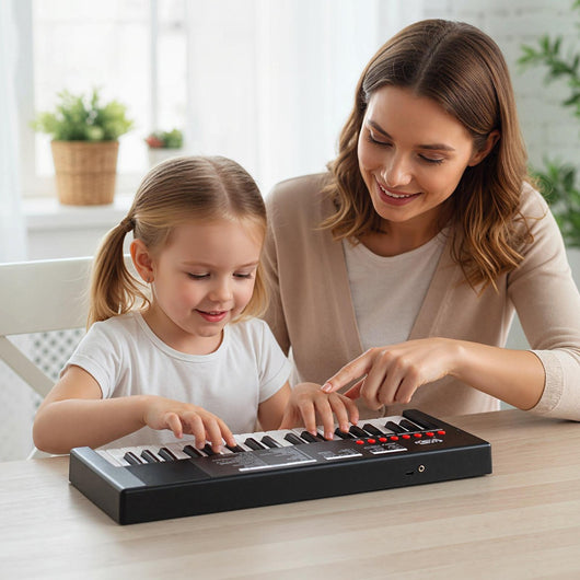 Tastiera pianoforte per bambini elettrica portatile a 37 tasti, Tastiera strumento musicale elettronico educativo Nero-Tastiere elettriche