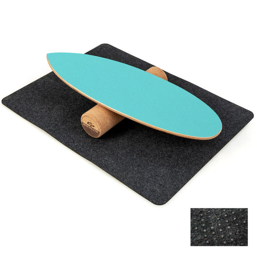 Tavola oscillante realizzata in legno di betulla e sughero, Balance board con rullo e copertura antiscivolo Blu-Barre per flessioni