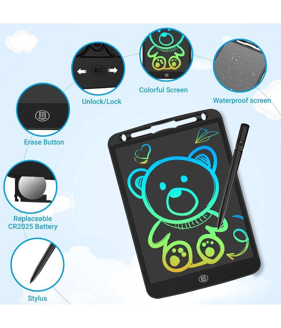 Tavoletta Grafica Da Scrittura Lcd Lavagna Elettronica Disegni 12" Multicolore         