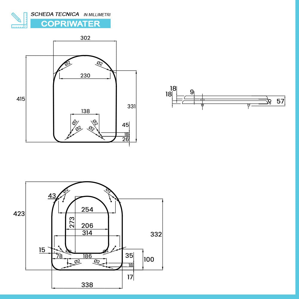 Tavoletta wc dedicata Dolomite Clodia in legno rivestito bianco con cerniere