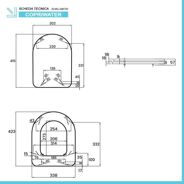 Tavoletta wc dedicata Dolomite Clodia in legno rivestito bianco con cerniere
