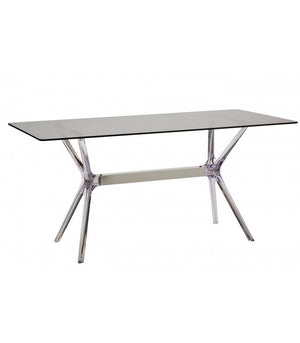 Tavolo in polipropilene trasparente e vetro trasparente fume' l.160x h.76 p.80
