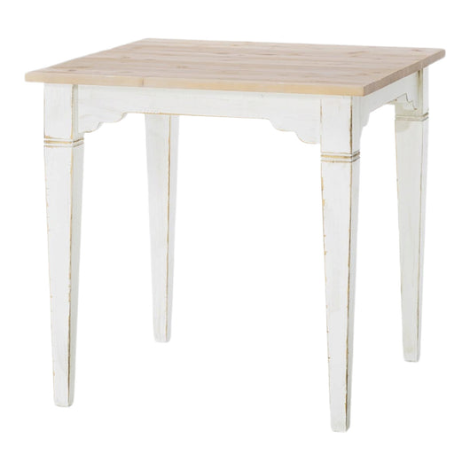 Tavolo in abete laccato bianco consumato effetto shabby con piano tinta naturale misure l.80 p.80 h.78
